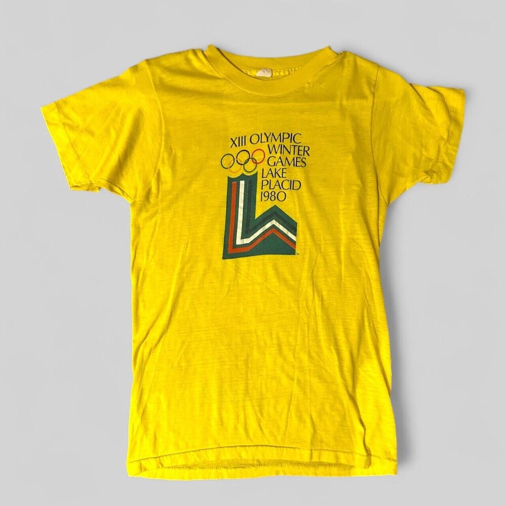 Vintage 1980 Lake Placid Olympics Vintage Yellow T-Shirt Unisex S Short Sleeve